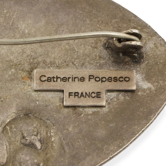 Vintage Catherine Popesco France Brooch Pin Black Enamel Rhinestone Greek Key - Picture 5 of 6